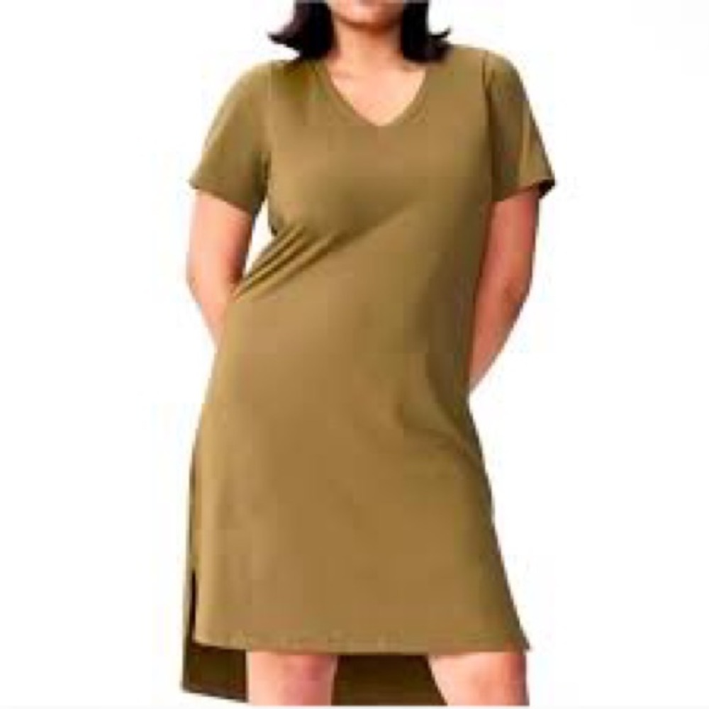 Universal Standard Olive Green V-Neck Tee Dress - Size 2XS (Fits US 6-8)